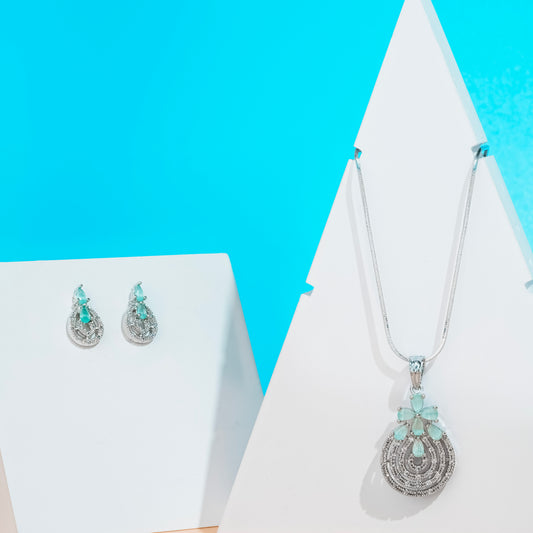 American diamond Pendant chain jewelry set with pair of Earrings.