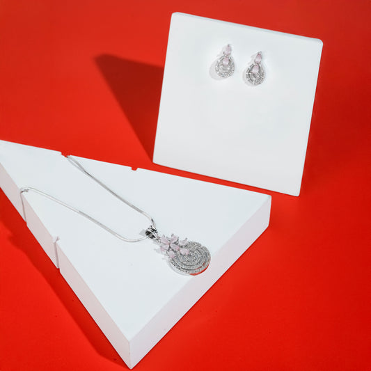 American diamond Necklace Pendant chain jewelry set with pair of Earrings.