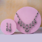 Rhodium Plated American Diamond Necklace Jewelry set with matching Earrings for women . Wedding Neckpiece gift for Girls