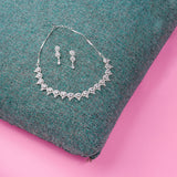 Rhodium Plated American diamond Necklace jewelry set with Earrings.