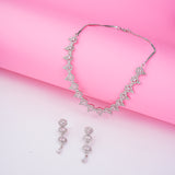 Rhodium Plated American diamond Necklace jewelry set with Earrings.