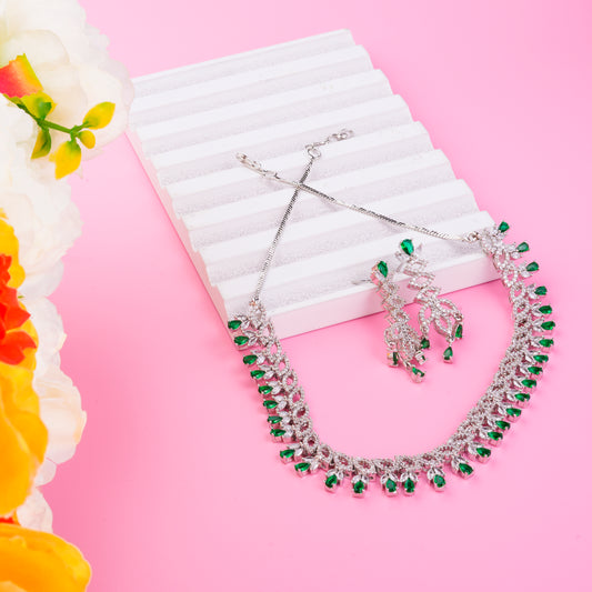 Rhodium Plated American Diamond Wedding Necklace Jewelry set with Earrings for women. (Copy)