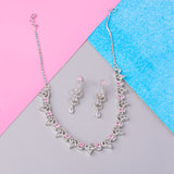 Rhodium Plated American Diamond /AD Wedding Necklace Jewelry set with matching Earrings for women and Girls