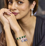 Rhodium Plated American Diamond western stylish multicolor Bracelet set for women