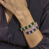 Rhodium Plated American Diamond western stylish multicolor Bracelet set for women