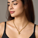 Western Style Two-Layer Gold Chain Pendant with Heart Charm for women elegant necklace jewelry set for girls