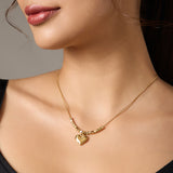 Gold-Tone Double Layer Chain Necklace set Heart shaped Pendant for women & girls