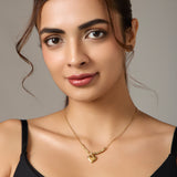 Gold-Tone Double Layer Chain Necklace set Heart shaped Pendant for women & girls