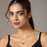 Western Style Pendant Chain Set for Women, Green and White Gemstones