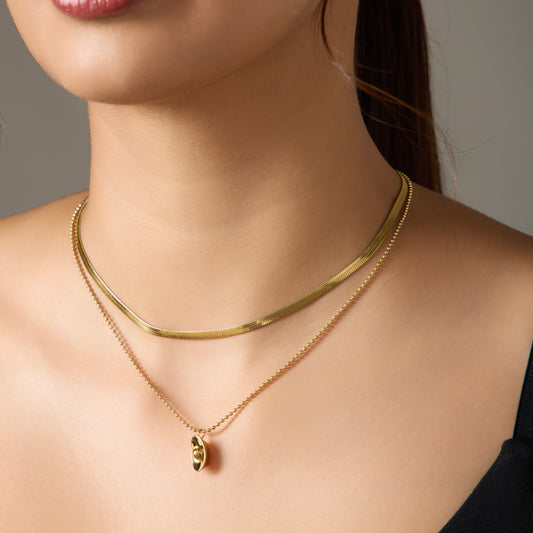 western style Gold-Tone two layer pendant Chain Necklace set for Women