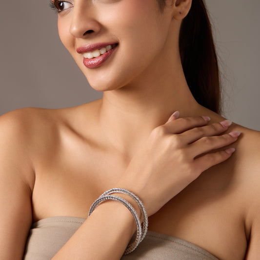 Rhodium plated American Diamond Set of 4 bangels for women