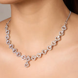Rhodium Plated American diamond Necklace chain jewelry set for women with pair of Earrings.