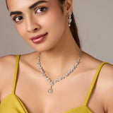 Rhodium Plated American Diamond /AD Wedding Necklace Jewelry set with matching Earrings for women.