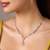 Rhodium plated American diamond Necklace jewelry set with Earrings