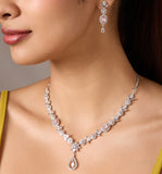 Rhodium plated American diamond Necklace jewelry set with Earrings