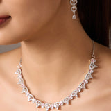 Rhodium Plated American Diamond /AD Wedding Necklace Jewelry set with matching Earrings for women and Girls