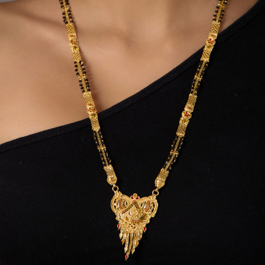 Traditional 1 gram Gold plated with Black Beads Mangalsutra Tanmaniya for women