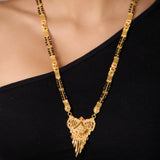 Traditional 1 gram Gold plated with Black Beads Mangalsutra Tanmaniya for women