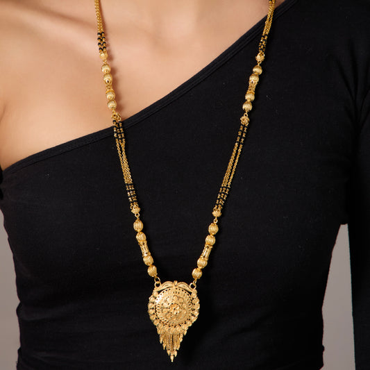 Traditional One gram Gold plated with Black Beads Mangalsutra Tanmaniya for women