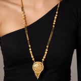 Traditional One gram Gold plated with Black Beads Mangalsutra Tanmaniya for women
