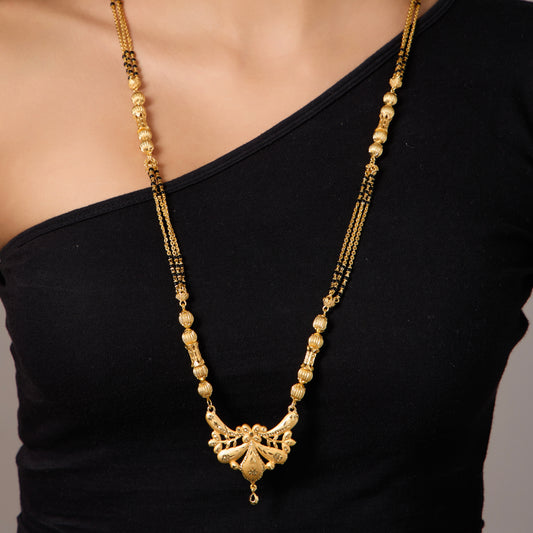 One gram Gold plated long size Mangal-sutra with chain Jewelry Set for women