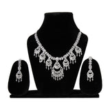 Rhodium Plated American Diamond /AD Wedding Necklace Jewelry set with matching Earrings for women . Wedding gift for Girls