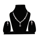 Rhodium plated American diamond Necklace jewelry set with Earrings