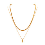 Gold-Tone Double Layer Chain Necklace set Heart shaped Pendant for women & girls