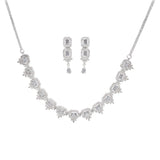 Rhodium Plated American Diamond/AD Cubic Zirconia Necklace Jewelry Neckpiece set with Earrings for women.