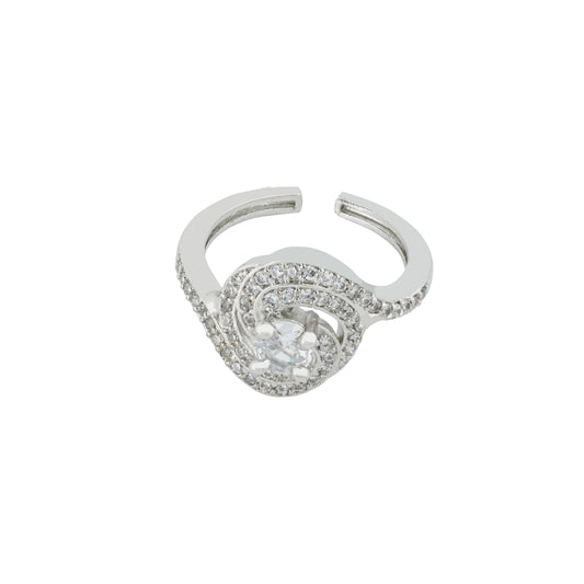 Western Style American Diamond Rhodium Silver plated Adjustable Ring for Women