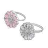 Western Style American Diamond silver Free Size adjustable Ring for Women