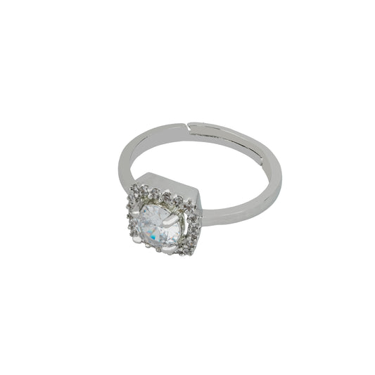 Western Style American Diamond Rhodium plated Adjustable Ring for Women & girls.