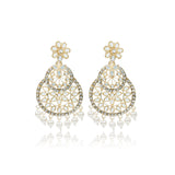 Antique Gold Tone off white Kundan & Pearl Jhumki Danglers Drop Earring for Girls & Women