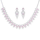Rhodium Plated American Diamond /AD Wedding Necklace Jewelry set with matching Earrings for women. Gift for women & Girls