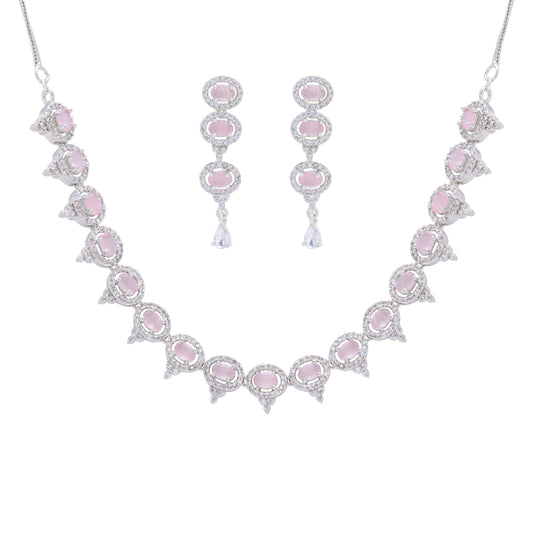 Rhodium Plated American diamond Necklace jewelry set with Earrings.