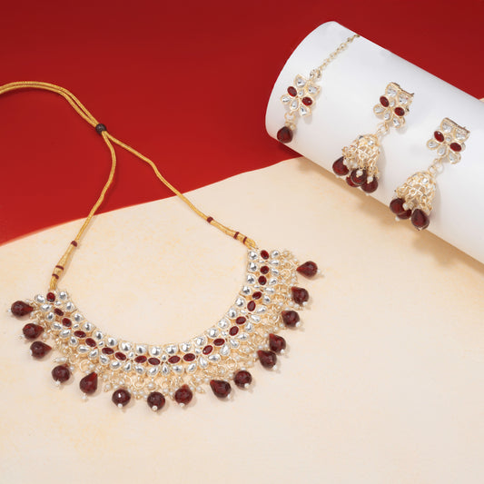 Gold Plated Kundan  & Pearl Necklace Choker set for Women with Maangtika & Earrings .