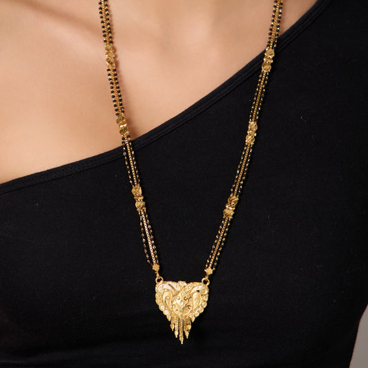 Traditional Gold plated  with Black Beads Mangalsutra Tanmaniya for women
