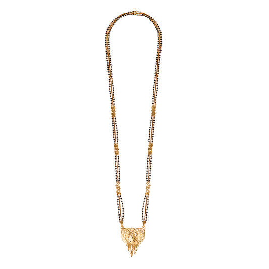 Traditional Gold plated  with Black Beads Mangalsutra Tanmaniya for women