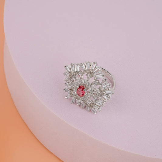 Western Style American Diamond Rhodium plated Adjustable Free Size Ring for Women
